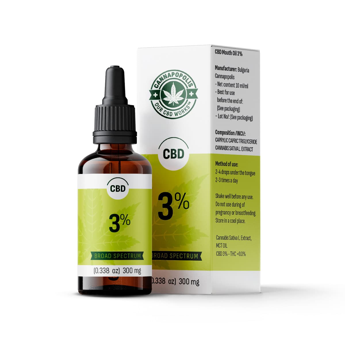 CBD olej Cannapopolis 3%, 300 mg CBD v 10 ml
